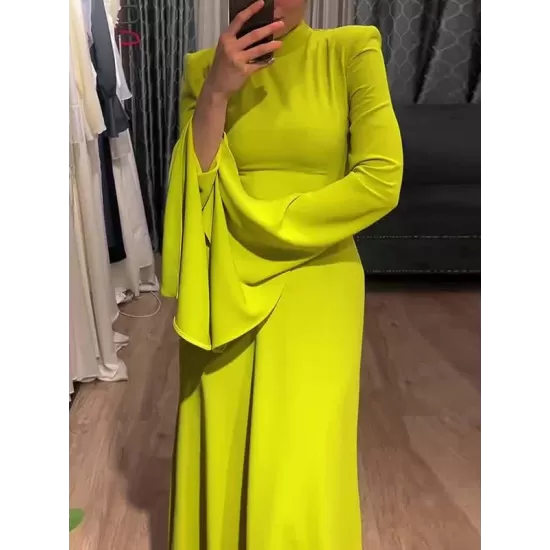 Ruffle Sleeves Skinny Belted Solid Color Round-Neck Maxi Dresses Ruffle Sleeves Skinny Belted Solid Color Round-Neck Maxi Dresses
