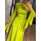 Ruffle Sleeves Skinny Belted Solid Color Round-Neck Maxi Dresses Ruffle Sleeves Skinny Belted Solid Color Round-Neck Maxi Dresses