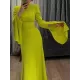 Ruffle Sleeves Skinny Belted Solid Color Round-Neck Maxi Dresses Ruffle Sleeves Skinny Belted Solid Color Round-Neck Maxi Dresses