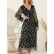 Gauze Pockets See-Through Sequined Split-Joint Long Sleeves Loose V-Neck Midi Dresses Evening Dresses Gauze Pockets See-Through Sequined Split-Joint Long Sleeves Loose V-Neck Midi Dresses Evening Dresses