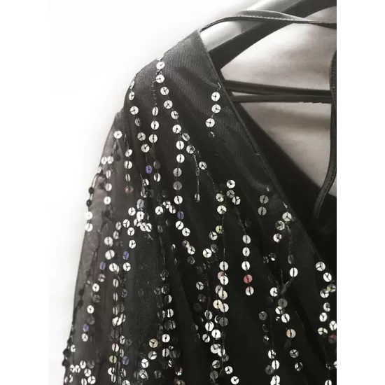 Gauze Pockets See-Through Sequined Split-Joint Long Sleeves Loose V-Neck Midi Dresses Evening Dresses Gauze Pockets See-Through Sequined Split-Joint Long Sleeves Loose V-Neck Midi Dresses Evening Dresses