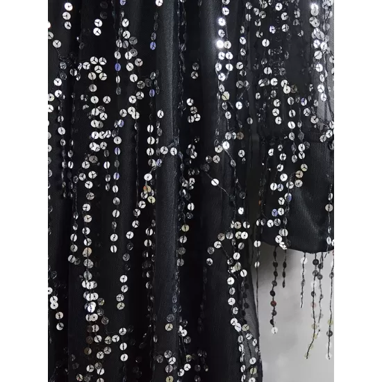 Gauze Pockets See-Through Sequined Split-Joint Long Sleeves Loose V-Neck Midi Dresses Evening Dresses Gauze Pockets See-Through Sequined Split-Joint Long Sleeves Loose V-Neck Midi Dresses Evening Dresses