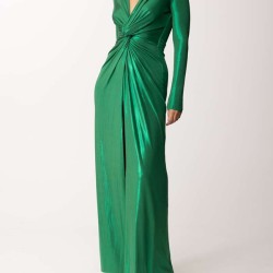 Long Sleeves Solid Color V-Neck Evening Maxi Dresses