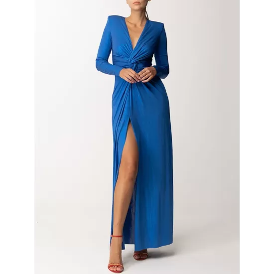 Long Sleeves Solid Color V-Neck Evening Maxi Dresses Long Sleeves Solid Color V-Neck Evening Maxi Dresses