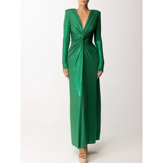Long Sleeves Solid Color V-Neck Evening Maxi Dresses Long Sleeves Solid Color V-Neck Evening Maxi Dresses