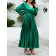 Bronzing Elasticity Pleated Solid Color Tied Waist Long Sleeves Loose V-Neck Midi Dresses Bronzing Elasticity Pleated Solid Color Tied Waist Long Sleeves Loose V-Neck Midi Dresses