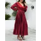 Bronzing Elasticity Pleated Solid Color Tied Waist Long Sleeves Loose V-Neck Midi Dresses Bronzing Elasticity Pleated Solid Color Tied Waist Long Sleeves Loose V-Neck Midi Dresses