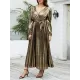 Bronzing Elasticity Pleated Solid Color Tied Waist Long Sleeves Loose V-Neck Midi Dresses Bronzing Elasticity Pleated Solid Color Tied Waist Long Sleeves Loose V-Neck Midi Dresses