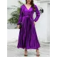 Bronzing Elasticity Pleated Solid Color Tied Waist Long Sleeves Loose V-Neck Midi Dresses Bronzing Elasticity Pleated Solid Color Tied Waist Long Sleeves Loose V-Neck Midi Dresses