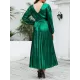 Bronzing Elasticity Pleated Solid Color Tied Waist Long Sleeves Loose V-Neck Midi Dresses Bronzing Elasticity Pleated Solid Color Tied Waist Long Sleeves Loose V-Neck Midi Dresses
