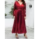 Bronzing Elasticity Pleated Solid Color Tied Waist Long Sleeves Loose V-Neck Midi Dresses Bronzing Elasticity Pleated Solid Color Tied Waist Long Sleeves Loose V-Neck Midi Dresses