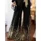 Long Sleeves Loose Printed Shiny Tied Waist One-Shoulder Jumpsuits Bottoms Long Sleeves Loose Printed Shiny Tied Waist One-Shoulder Jumpsuits Bottoms