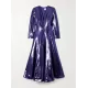 Sequined Solid Color A-line Long Sleeves V-neck Maxi Dresses Sequined Solid Color A-line Long Sleeves V-neck Maxi Dresses