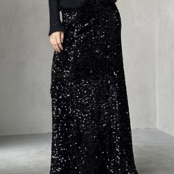 Sequined Split-Joint H-Line Loose Skirts