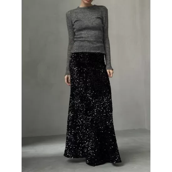 Sequined Split-Joint H-Line Loose Skirts Sequined Split-Joint H-Line Loose Skirts