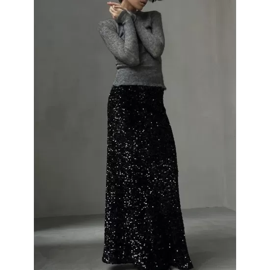 Sequined Split-Joint H-Line Loose Skirts Sequined Split-Joint H-Line Loose Skirts