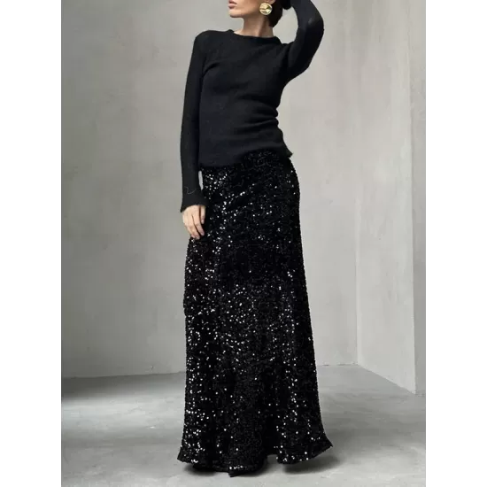 Sequined Split-Joint H-Line Loose Skirts Sequined Split-Joint H-Line Loose Skirts