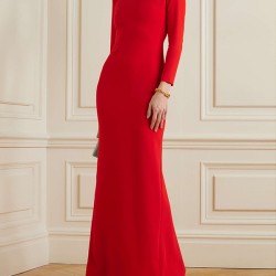 Long Sleeves Solid Color Half Turtleneck Evening Dresses Maxi Dresses