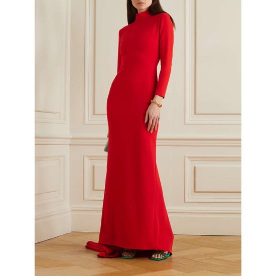 Long Sleeves Solid Color Half Turtleneck Evening Dresses Maxi Dresses Long Sleeves Solid Color Half Turtleneck Evening Dresses Maxi Dresses