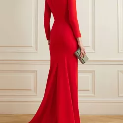 Long Sleeves Solid Color Half Turtleneck Evening Dresses Maxi Dresses