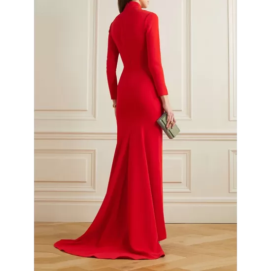 Long Sleeves Solid Color Half Turtleneck Evening Dresses Maxi Dresses Long Sleeves Solid Color Half Turtleneck Evening Dresses Maxi Dresses