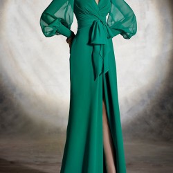 Skinny Wrap Bandage Solid Color Split-Front Split-Joint V-Neck Maxi Evening Dresses