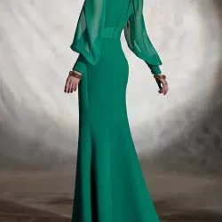 Skinny Wrap Bandage Solid Color Split-Front Split-Joint V-Neck Maxi Evening Dresses