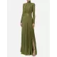 Long Sleeves Pleated Solid Color Split-Side V-Back High-Neck Evening Dresses Maxi Dresses Long Sleeves Pleated Solid Color Split-Side V-Back High-Neck Evening Dresses Maxi Dresses