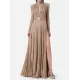 Long Sleeves Pleated Solid Color Split-Side V-Back High-Neck Evening Dresses Maxi Dresses Long Sleeves Pleated Solid Color Split-Side V-Back High-Neck Evening Dresses Maxi Dresses