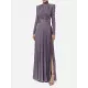 Long Sleeves Pleated Solid Color Split-Side V-Back High-Neck Evening Dresses Maxi Dresses Long Sleeves Pleated Solid Color Split-Side V-Back High-Neck Evening Dresses Maxi Dresses
