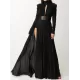 Long Sleeves Pleated Solid Color Split-Side V-Back High-Neck Evening Dresses Maxi Dresses Long Sleeves Pleated Solid Color Split-Side V-Back High-Neck Evening Dresses Maxi Dresses