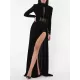 Long Sleeves Pleated Solid Color Split-Side V-Back High-Neck Evening Dresses Maxi Dresses Long Sleeves Pleated Solid Color Split-Side V-Back High-Neck Evening Dresses Maxi Dresses