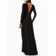Long Sleeves Pleated Solid Color Split-Side V-Back High-Neck Evening Dresses Maxi Dresses Long Sleeves Pleated Solid Color Split-Side V-Back High-Neck Evening Dresses Maxi Dresses