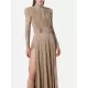 Long Sleeves Pleated Solid Color Split-Side V-Back High-Neck Evening Dresses Maxi Dresses Long Sleeves Pleated Solid Color Split-Side V-Back High-Neck Evening Dresses Maxi Dresses