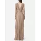 Long Sleeves Pleated Solid Color Split-Side V-Back High-Neck Evening Dresses Maxi Dresses Long Sleeves Pleated Solid Color Split-Side V-Back High-Neck Evening Dresses Maxi Dresses