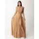 Long Sleeves Pleated Solid Color Split-Side V-Back High-Neck Evening Dresses Maxi Dresses Long Sleeves Pleated Solid Color Split-Side V-Back High-Neck Evening Dresses Maxi Dresses