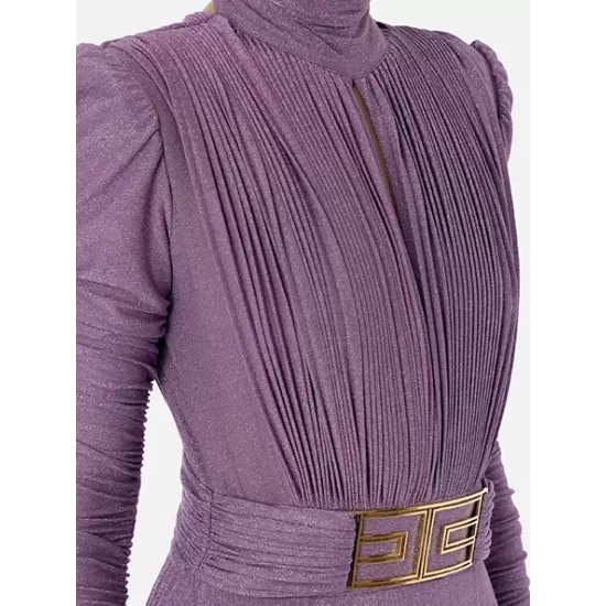 Long Sleeves Pleated Solid Color Split-Side V-Back High-Neck Evening Dresses Maxi Dresses Long Sleeves Pleated Solid Color Split-Side V-Back High-Neck Evening Dresses Maxi Dresses