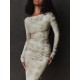 Printed Split-Back Split-Joint Long Sleeves Skinny Round-Neck Maxi Dresses Evening Dresses Printed Split-Back Split-Joint Long Sleeves Skinny Round-Neck Maxi Dresses Evening Dresses