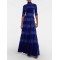 Embroidered Hollow Solid Color Split-Joint Half Sleeves High Waisted High Neck Maxi Dresses
