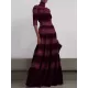 Embroidered Hollow Solid Color Split-Joint Half Sleeves High Waisted High Neck Maxi Dresses Embroidered Hollow Solid Color Split-Joint Half Sleeves High Waisted High Neck Maxi Dresses