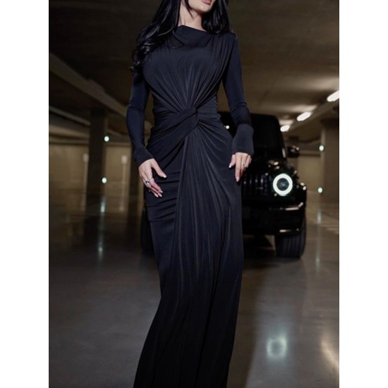 Solid Color Long Sleeves Mermaid Round-neck Maxi Dresses Evening Dresses Solid Color Long Sleeves Mermaid Round-neck Maxi Dresses Evening Dresses