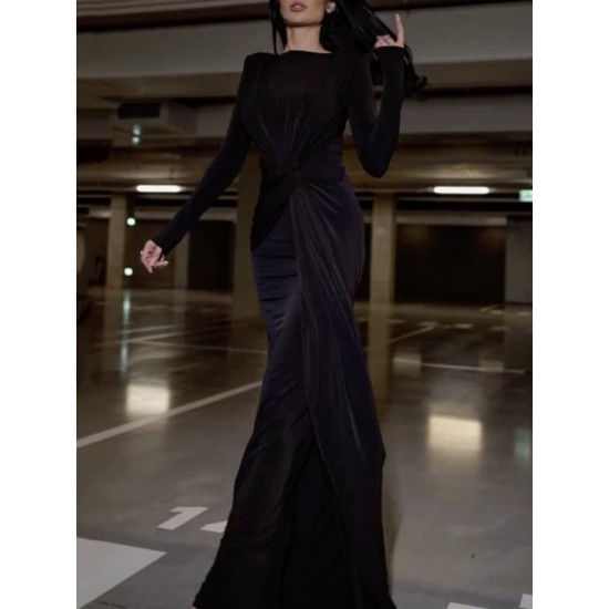Solid Color Long Sleeves Mermaid Round-neck Maxi Dresses Evening Dresses Solid Color Long Sleeves Mermaid Round-neck Maxi Dresses Evening Dresses