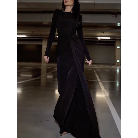 Solid Color Long Sleeves Mermaid Round-neck Maxi Dresses Evening Dresses Solid Color Long Sleeves Mermaid Round-neck Maxi Dresses Evening Dresses