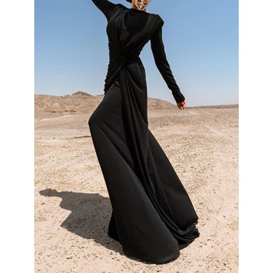 Solid Color Long Sleeves Mermaid Round-neck Maxi Dresses Evening Dresses Solid Color Long Sleeves Mermaid Round-neck Maxi Dresses Evening Dresses