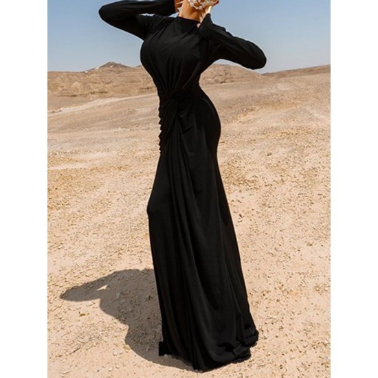 Solid Color Long Sleeves Mermaid Round-neck Maxi Dresses Evening Dresses Solid Color Long Sleeves Mermaid Round-neck Maxi Dresses Evening Dresses