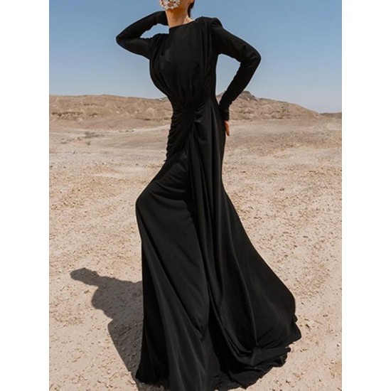 Solid Color Long Sleeves Mermaid Round-neck Maxi Dresses Evening Dresses Solid Color Long Sleeves Mermaid Round-neck Maxi Dresses Evening Dresses