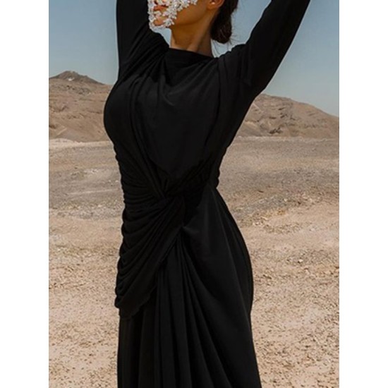 Solid Color Long Sleeves Mermaid Round-neck Maxi Dresses Evening Dresses Solid Color Long Sleeves Mermaid Round-neck Maxi Dresses Evening Dresses