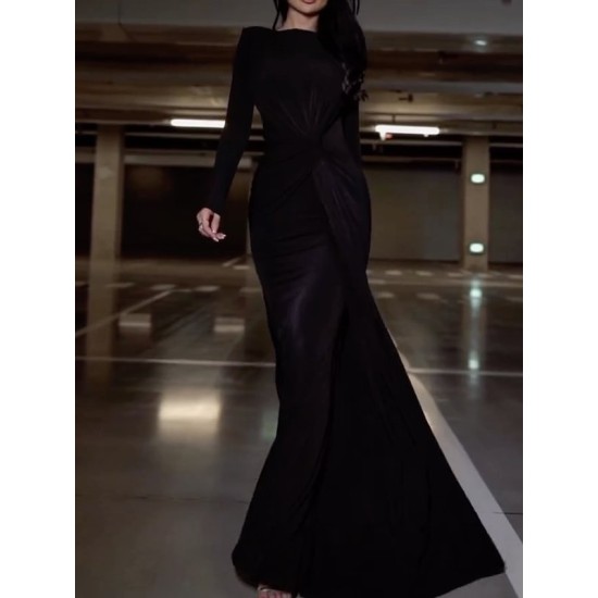 Solid Color Long Sleeves Mermaid Round-neck Maxi Dresses Evening Dresses Solid Color Long Sleeves Mermaid Round-neck Maxi Dresses Evening Dresses
