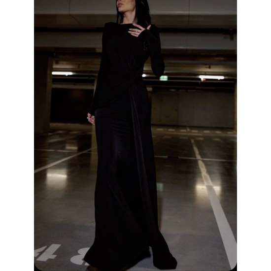 Solid Color Long Sleeves Mermaid Round-neck Maxi Dresses Evening Dresses Solid Color Long Sleeves Mermaid Round-neck Maxi Dresses Evening Dresses