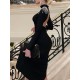 Back Cross Split-side Tasseled Long Sleeves Skinny High Neck Midi Dresses Evening Dresses Back Cross Split-side Tasseled Long Sleeves Skinny High Neck Midi Dresses Evening Dresses